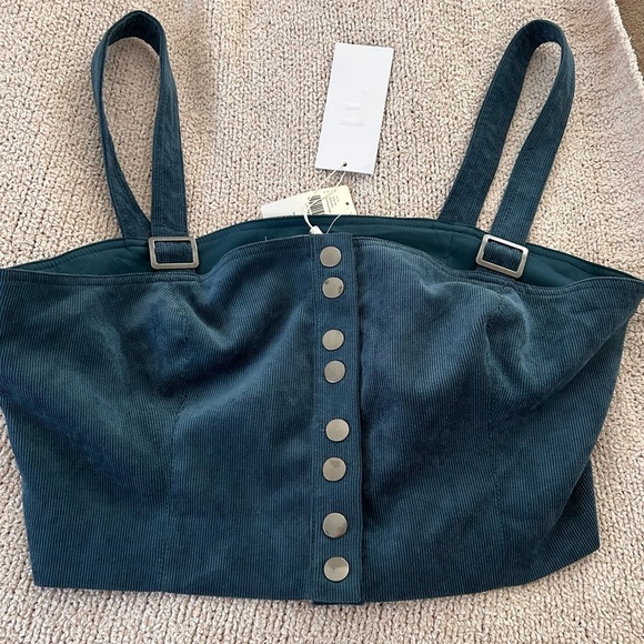 finders keepers anthro corduroy silver buckle snap button turquoise crop top - Picture 2 of 6